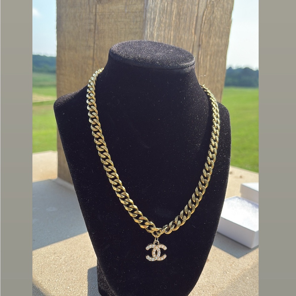 Gold Chain Necklace with Logo Pendant
